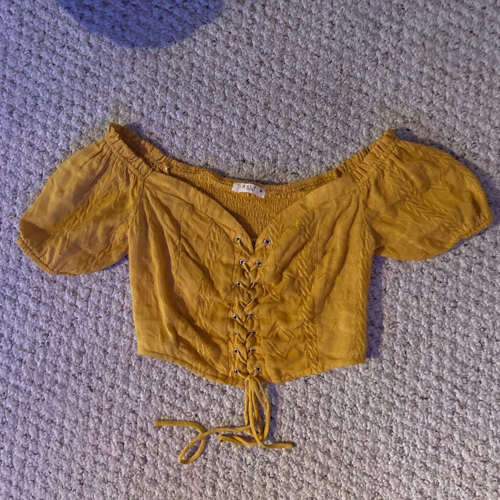 Yellow off the Shoulder Crop Top